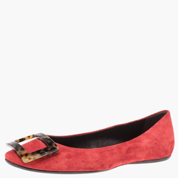 Roger Vivier Red Suede Tortoiseshell Belle Ballet Flats(made in Italy) - Picture 6 of 8